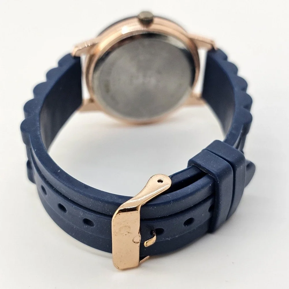 Unisex‎ Watch 38MM Blue Dial Blue Gold Case Blue Plastic Band Straps New Battery